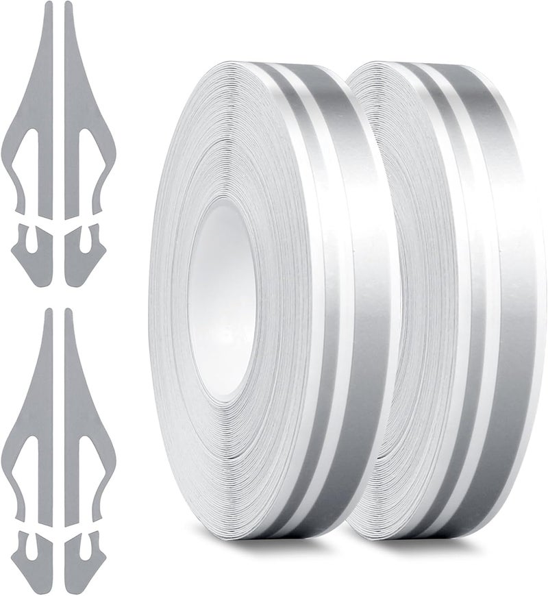OXDFK 2 Rolls of Car Pinstripe Tapes, Silver Pinstripe Body Sticker, Vinyl Thin Car Stripe Pinstripe Tape, for Motorcycle, Car, Racing DIY Body Sticker Tape (Silver) - Image 1